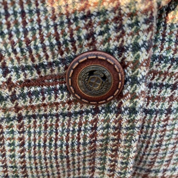 Vintage 70s Tweed Plaid Faux Suede Elbow Patch 3 Button Blazer Jacket - Picture 8 of 16